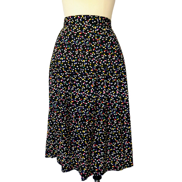 Vintage 90s Polka Dot Midi Skirt Size S Black Confetti Print Pockets Retro - Picture 1 of 8